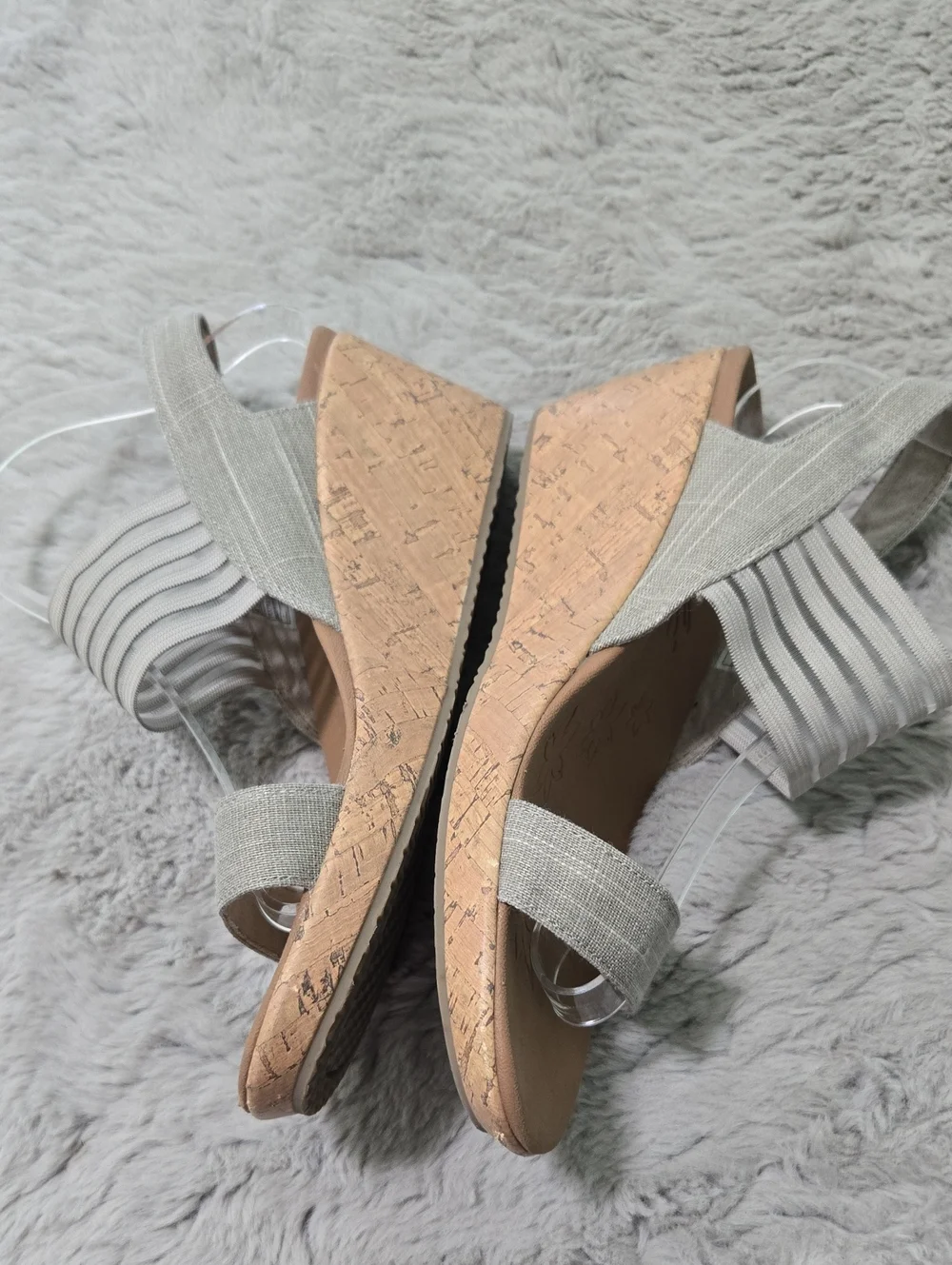 Skechers Beverlee Smitten cork wedge sandals stretch slingback strap size 9.5W